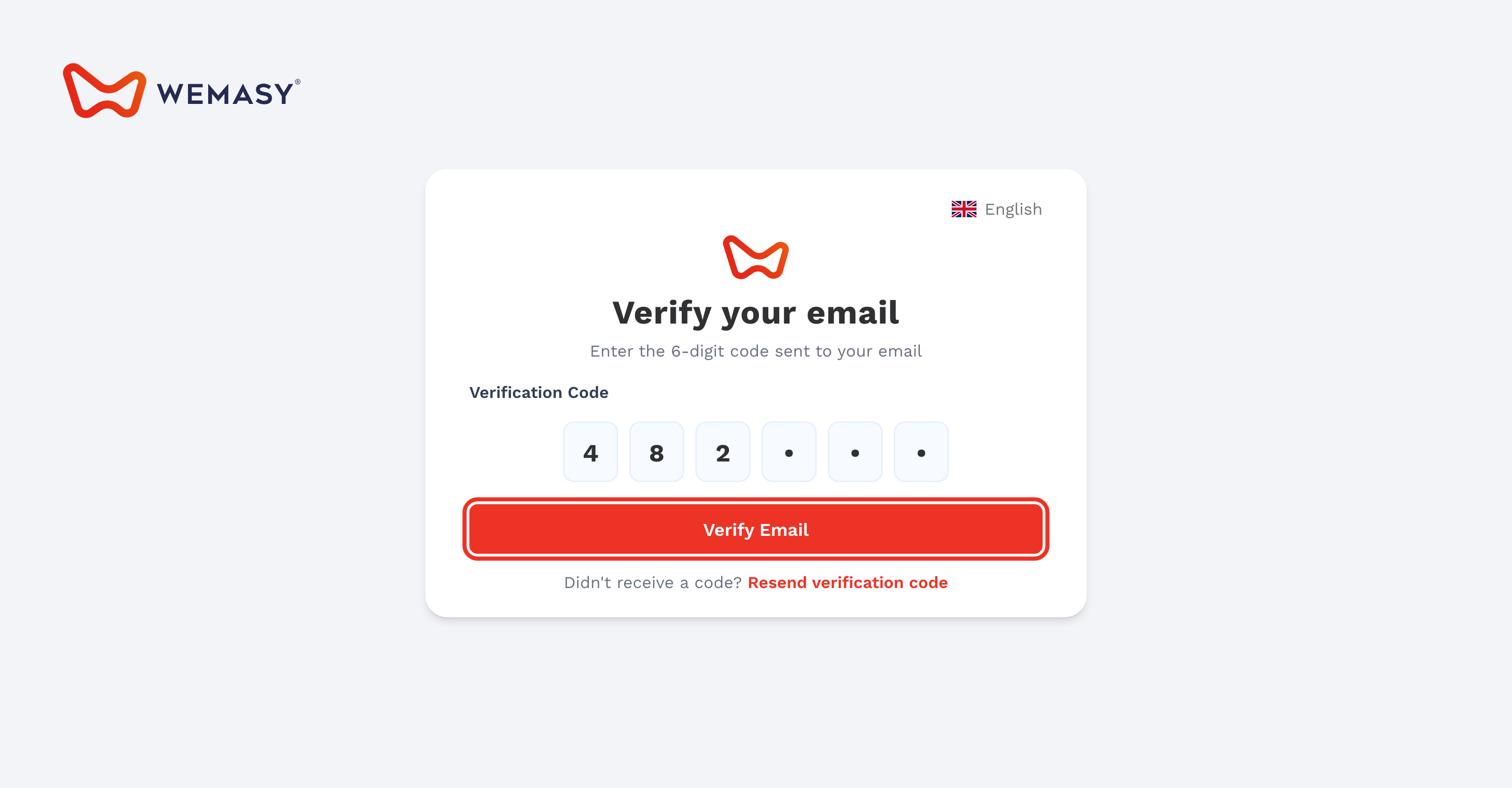 A WEMASY e-mail-megerősítő képernyője