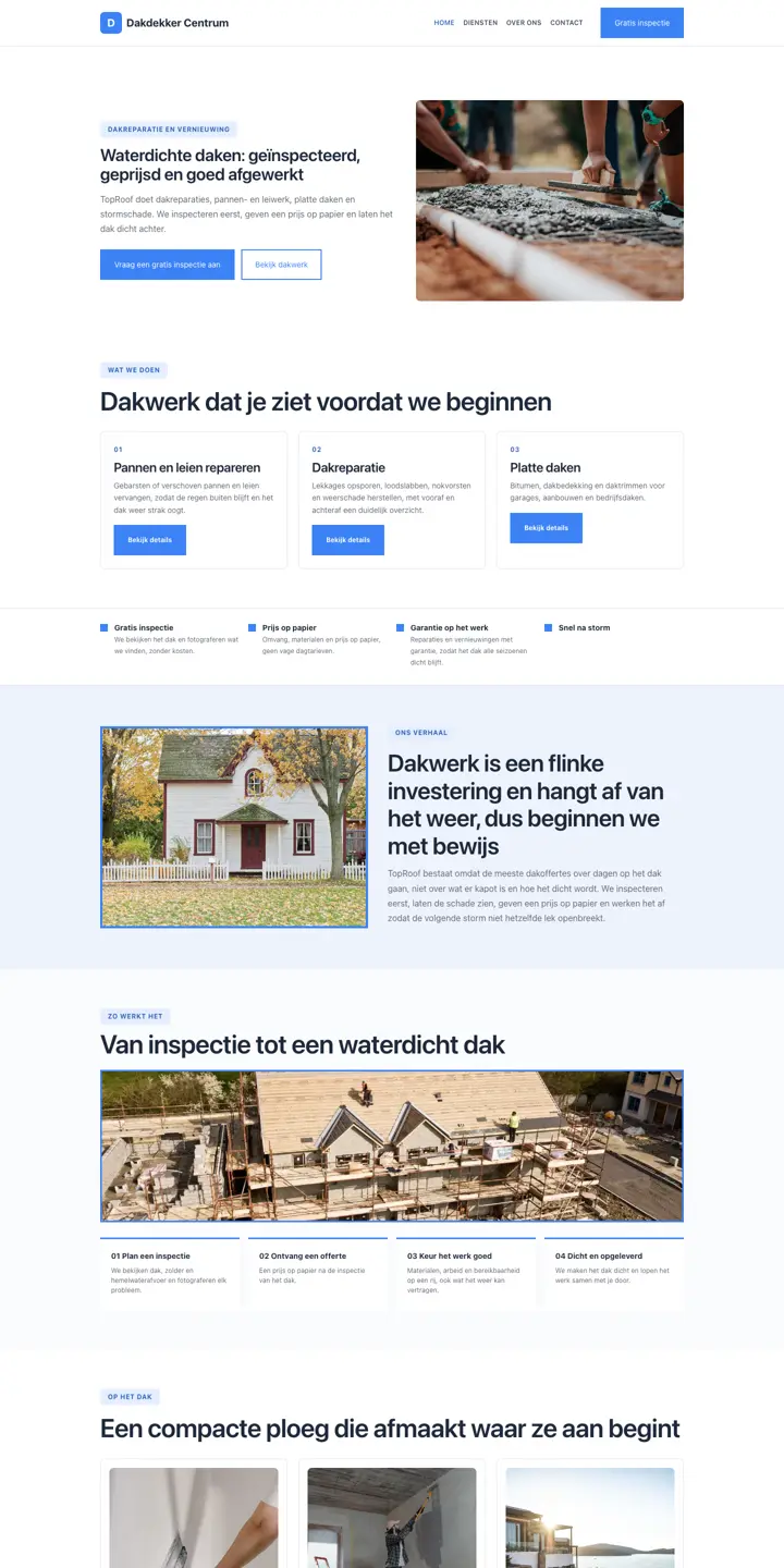 Példa egy weboldalra, szakma: tetőfedő