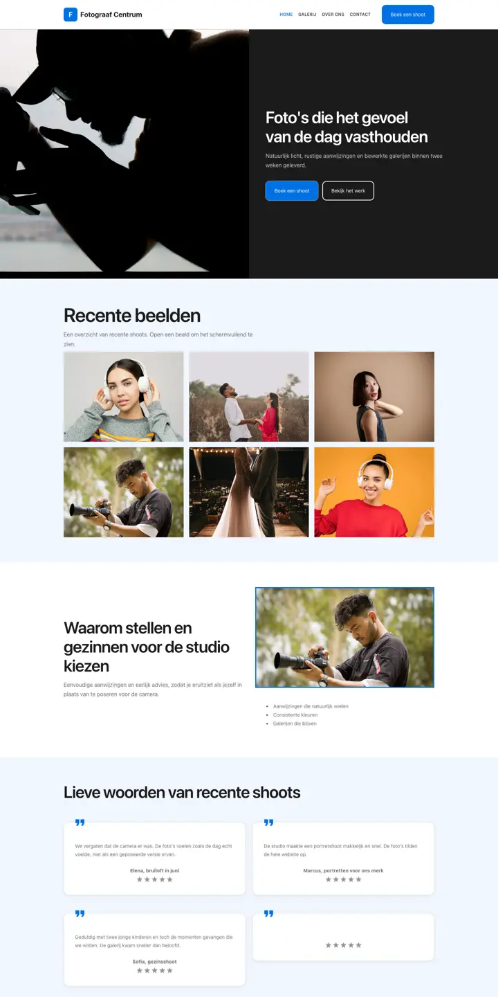 Példa egy weboldalra, szakma: fotós