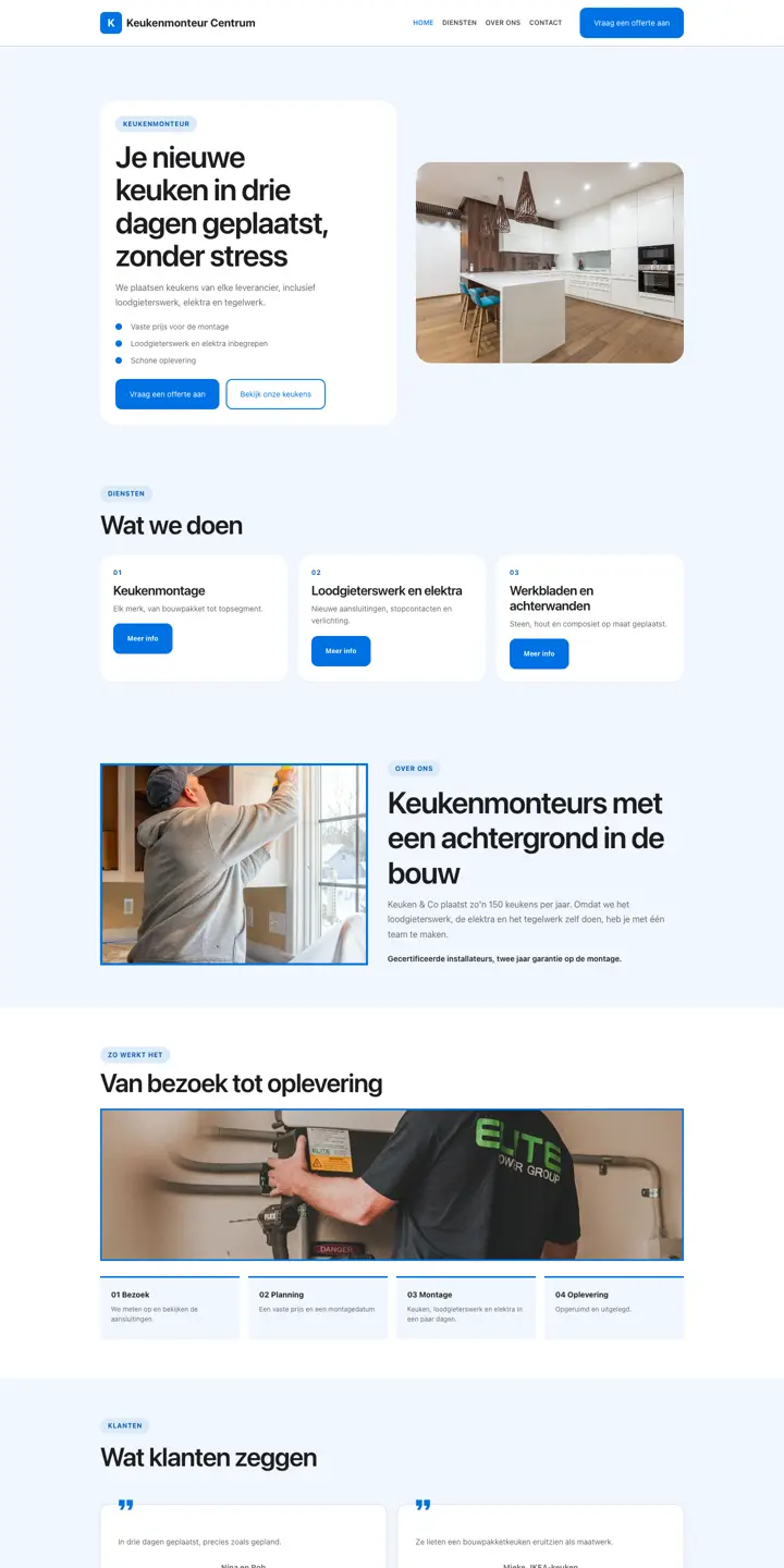 Példa egy weboldalra, szakma: konyhaszerelő
